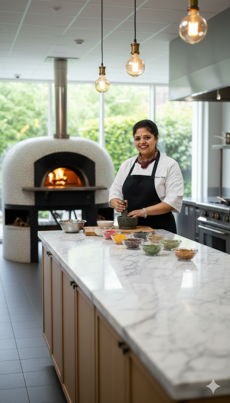 Vinita in her kitchen with spices