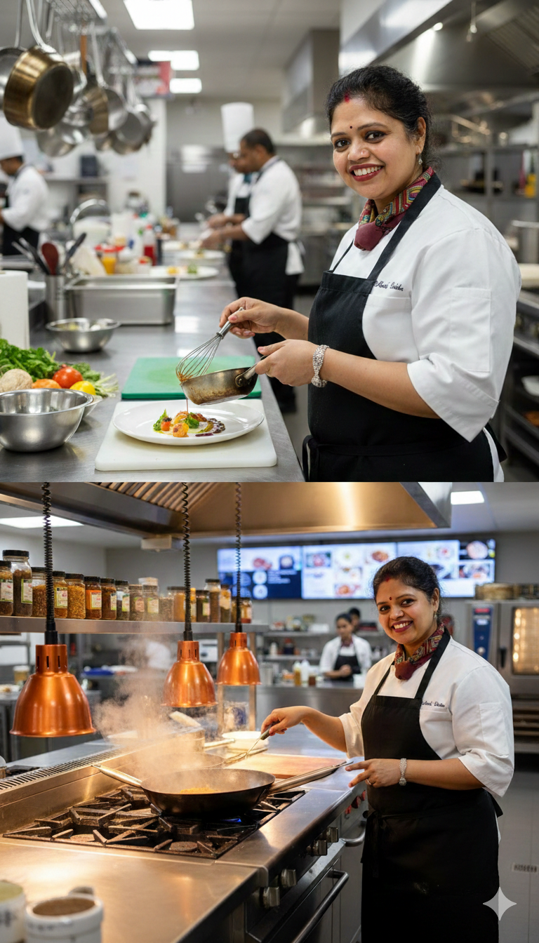 Vinita cooking — plating and stir-frying